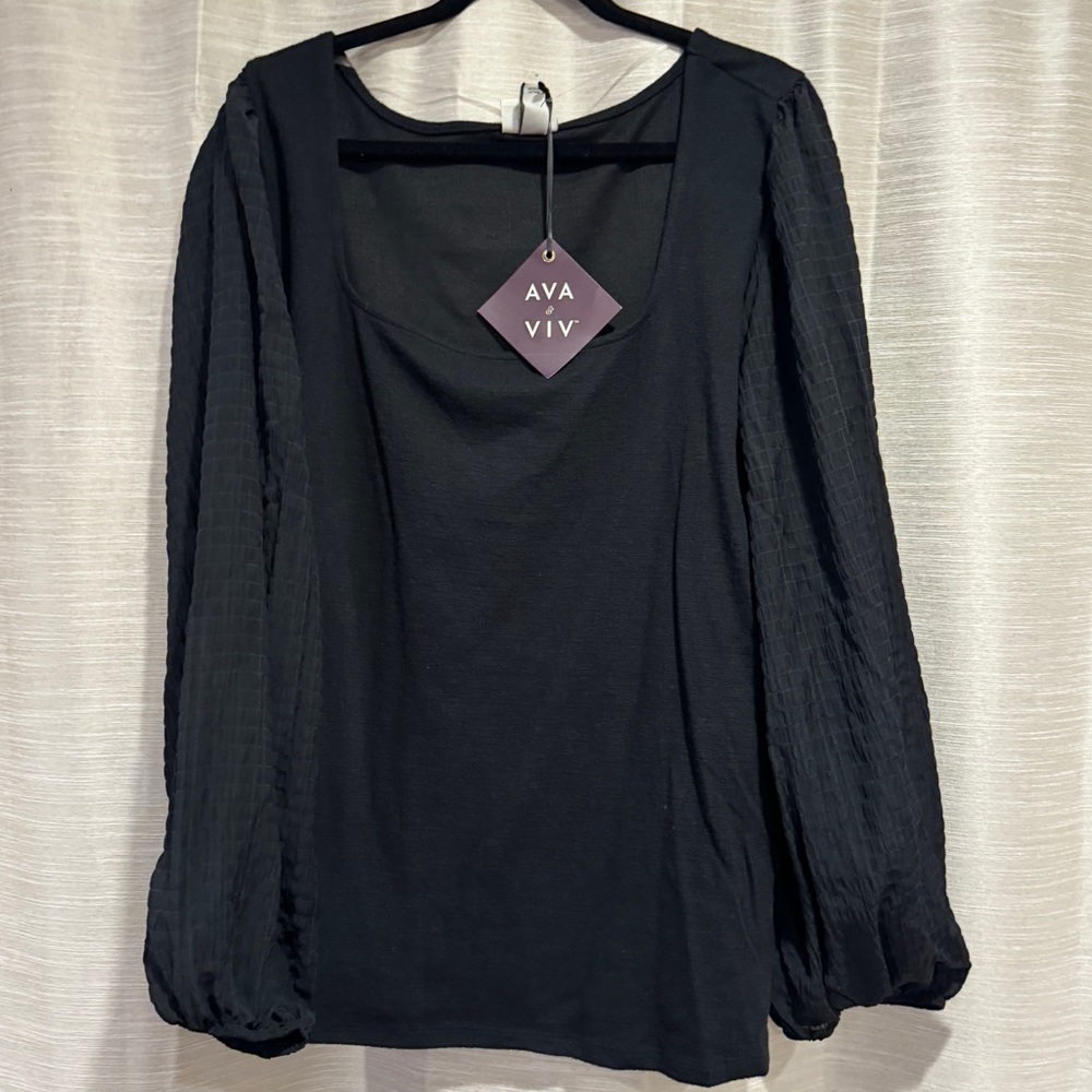 Plus Black Square Neck Blouse